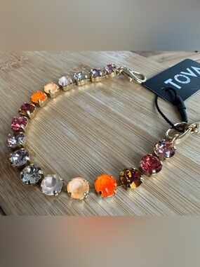 Multicolor Crystal Bracelet with Gold-Tone Chain